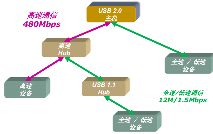 USB總線拓撲結構示意圖