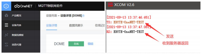 OneNET云平臺(tái)通訊測試