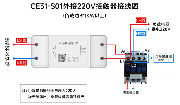 5-CE31-S01遙控開關外接220V接觸器接線圖